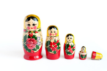 set of matryoshka of 5 pieces on a white background 