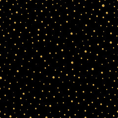 Seamless pattern with gold circle confetti isolated on black background.