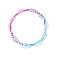 Wave of many colored lines circle frame.  Creative line art.