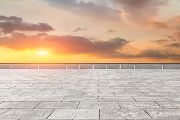 Empty square tiles and beautiful sky scenery