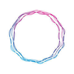 Wave of many colored lines circle frame.  Creative line art.
