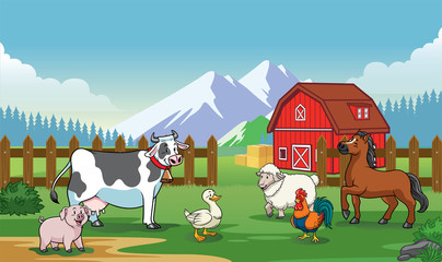 animals farm with cartoon style