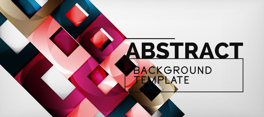 Abstract geometric background. Glossy square shapes composition on grey, minimalistic style template with copyspace