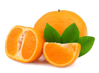 Tangerine and slices isolated on a white background.