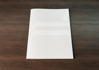 White magazine cover mockup on wood 3d rendering