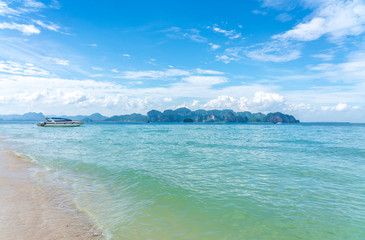 Beautiful Tropical Beach PP Island, Krabi, Phuket, Thailand. blue ocean background Summer view Sunshine at Sand and Sea Asia Beach Destinations 