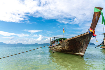 Take a longtail boat Sunshine at Sand and Sea Asia Beach PP Island, Krabi, Phuket,  Thailand Destinations Beautiful Tropical Ocean Summer view