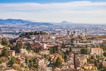 Fototapeta na wymiar Bergamo, Italy. Scenic view of the Old Town. Landscape of the city center and historic buildings