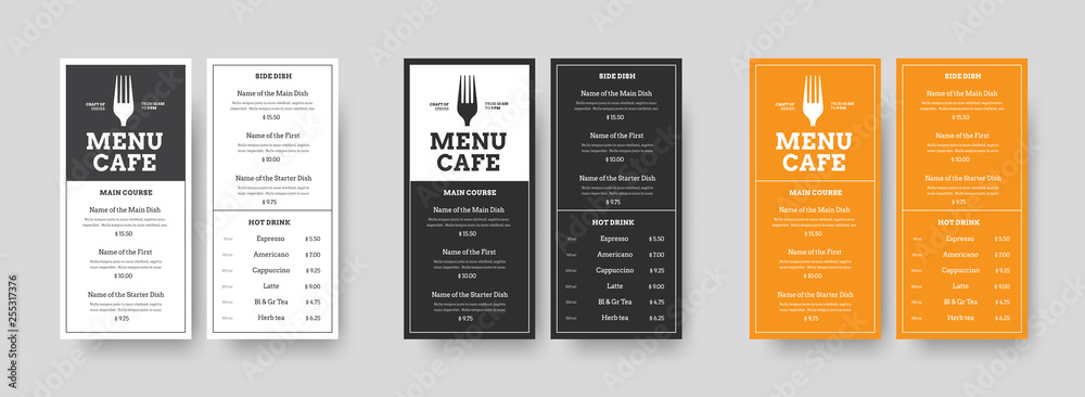 Aufkleber Set of vector menu Format DL restaurants and cafes with an outer stroke and blocks for text.