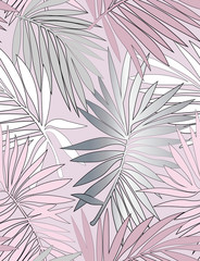 Tropical seamless pattern with leaves. Beautiful tropical isolated leaves. Fashionable summer background with leaves for Tropical seamless pattern. Palm tree leaves. For print, wallpaper, fabric.