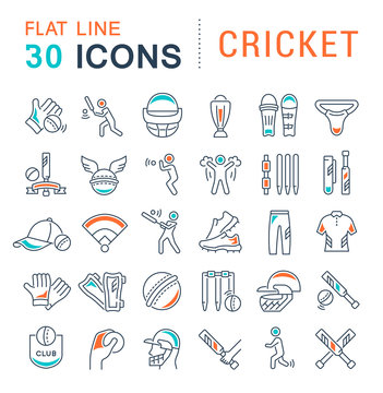 Set Vector Line Icons of Cricket.