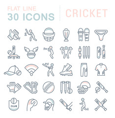Set Vector Line Icons of Cricket.