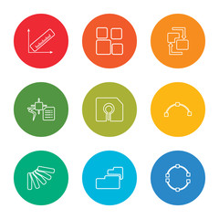 outline stroke rotate, folder, color wheel,  , preview, quick selection, change, array, measure, vector line icons set on rounded colorful shapes