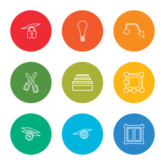 outline stroke  , layer, layer, ungroup, line, cut, leader, layer, vector line icons set on rounded colorful shapes