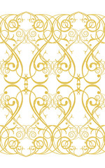 Seamless pattern. Golden textured curls. Oriental style arabesques. Brilliant lace, stylized flowers. Openwork weaving delicate, golden background.