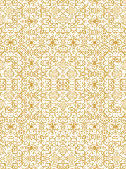 Seamless pattern. Golden textured curls. Oriental style arabesques. Brilliant lace, stylized flowers. Openwork weaving delicate, golden background.