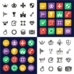 Fototapeta premium Royalty or Royal Blood Icons All in One Icons Black & White Color Flat Design Freehand Set
