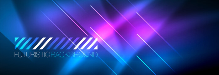 Obraz premium Neon glowing techno lines, hi-tech futuristic abstract background template with lines