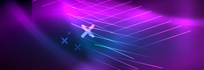 Neon glowing techno lines, hi-tech futuristic abstract background template with lines