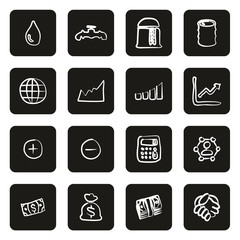 Oil Trade Icons Freehand White On Black