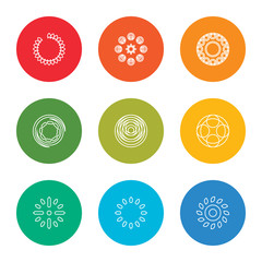 outline stroke loading, loading, loading, vector line icons set on rounded colorful shapes