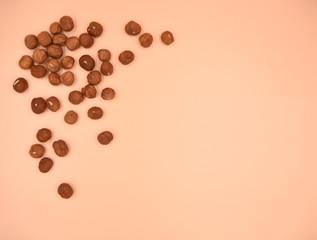 Isolated almond nuts on the live coral solid background