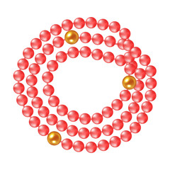 Necklace of coral pearls on a white background. Vector illustration