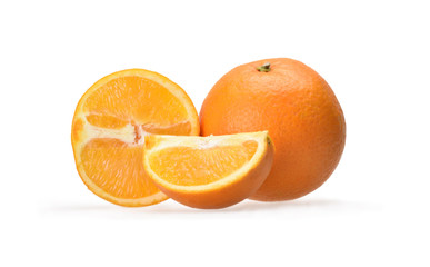 Still life of ripe juicy tropical oranges on a neutral white background