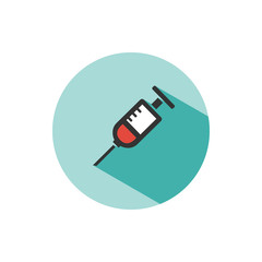 Syringe icon with shadow on a green circle. Medicine color icon