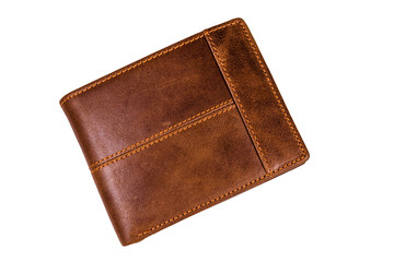 Closed brown leather wallet isolated on a white background