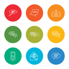 outline stroke chat, inbox, ringtone, chat, chat, outbox, vector line icons set on rounded colorful shapes