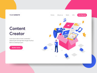 Obraz na płótnie Canvas Landing page template of Content Creator Illustration Concept. Isometric flat design concept of web page design for website and mobile website.Vector illustration