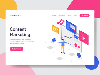 Landing page template of Content Marketing Illustration Concept. Isometric flat design concept of web page design for website and mobile website.Vector illustration
