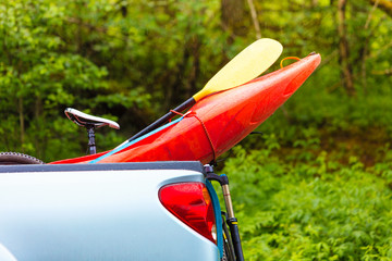 Sport objects, closeup of kayak prow