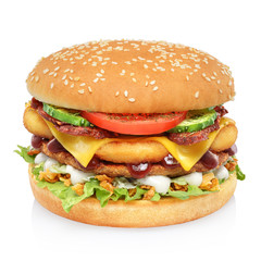 Big tall hamburger isolated