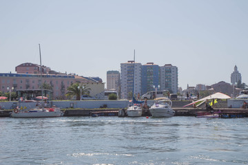 Batumi bay with boats in late afternoon, Adjara, Georgia