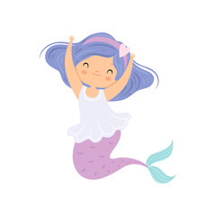 Sweet Little Mermaid, Cute Sea Princess Character Vector Illustration