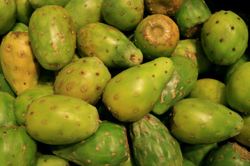 Heap of Green Cactus Fruits for Sale in the Market of Santiago of Chile, South America