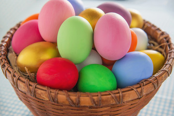 Fototapeta na wymiar Sweet colorful Easter eggs background - national holiday celebration concepts