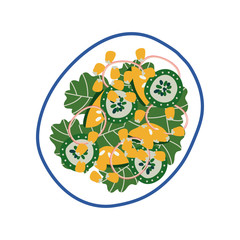 Delicious Vegetarian Salad on Plate, Fresh Healthy Dish, Top View Vector Illustration