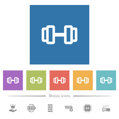 Barbell flat white icons in square backgrounds