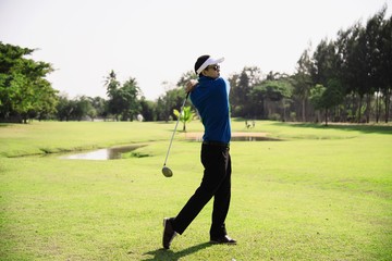 Man play outdoor golf sport activity - people in golf sport concept