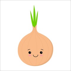 Cute happy smiling bow onion vegetable. Vector modern flat style cartoon character illustration. Isolated on white background.