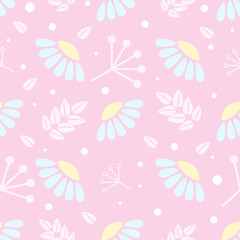 tender pastel seamless background with stylized flowers, leaves and branches