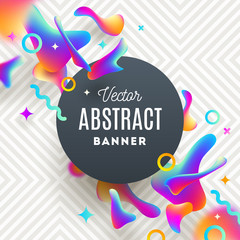 Vector design for covers, greeting card, poster or flyers. Abstract background with fluid multicolored drops and round banner for message.