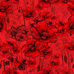 red pattern with poppies