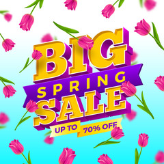 Vector illustration. Spring sale sign with tulips flowers.