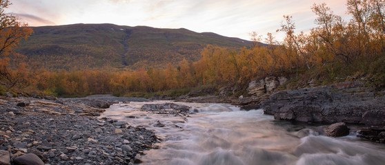 River in autumn. Abisko national park in Sweden.