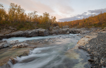 River in autumn. Abisko national park in Sweden.