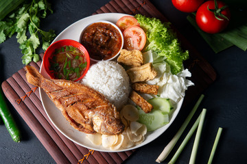 Fried tilapia fish and rice